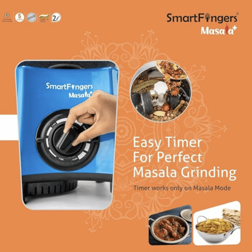 SmartFingers Masala + Table Top Masala Wet Grinder 230V 50hz, 2 Liter, Blue - Image 2
